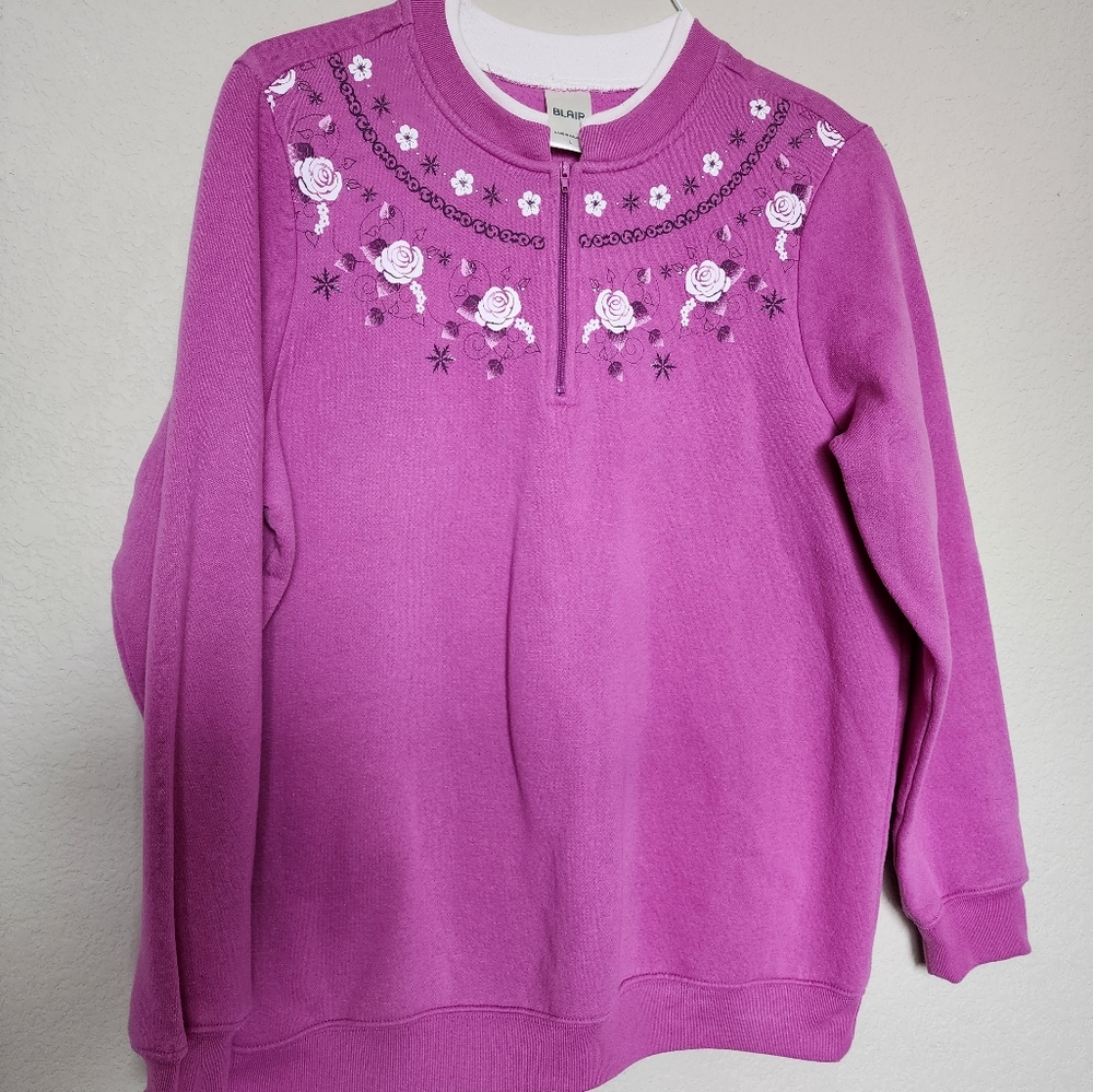 Vintage Blair Grandma Crewneck Sweatshirt Sweater Pink 90s Large Womens Floral